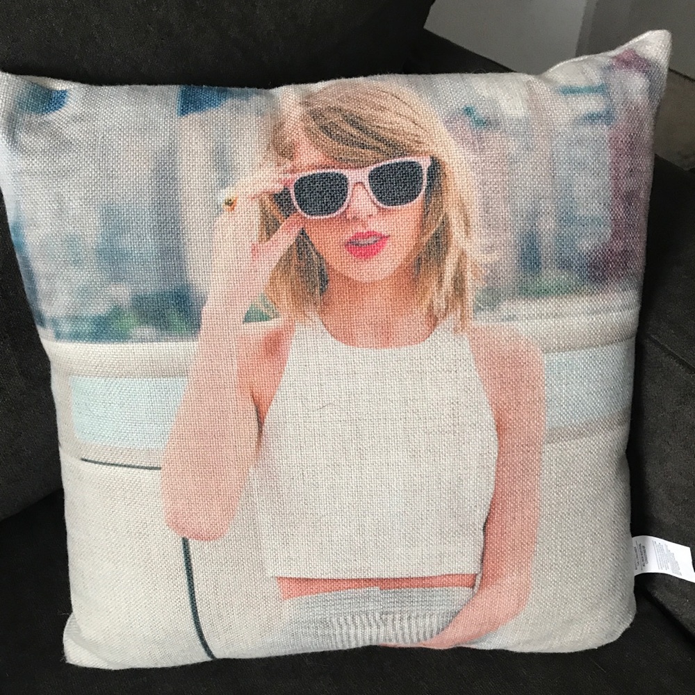 Taylor Swift Accent Pillow with White and Pink Hues